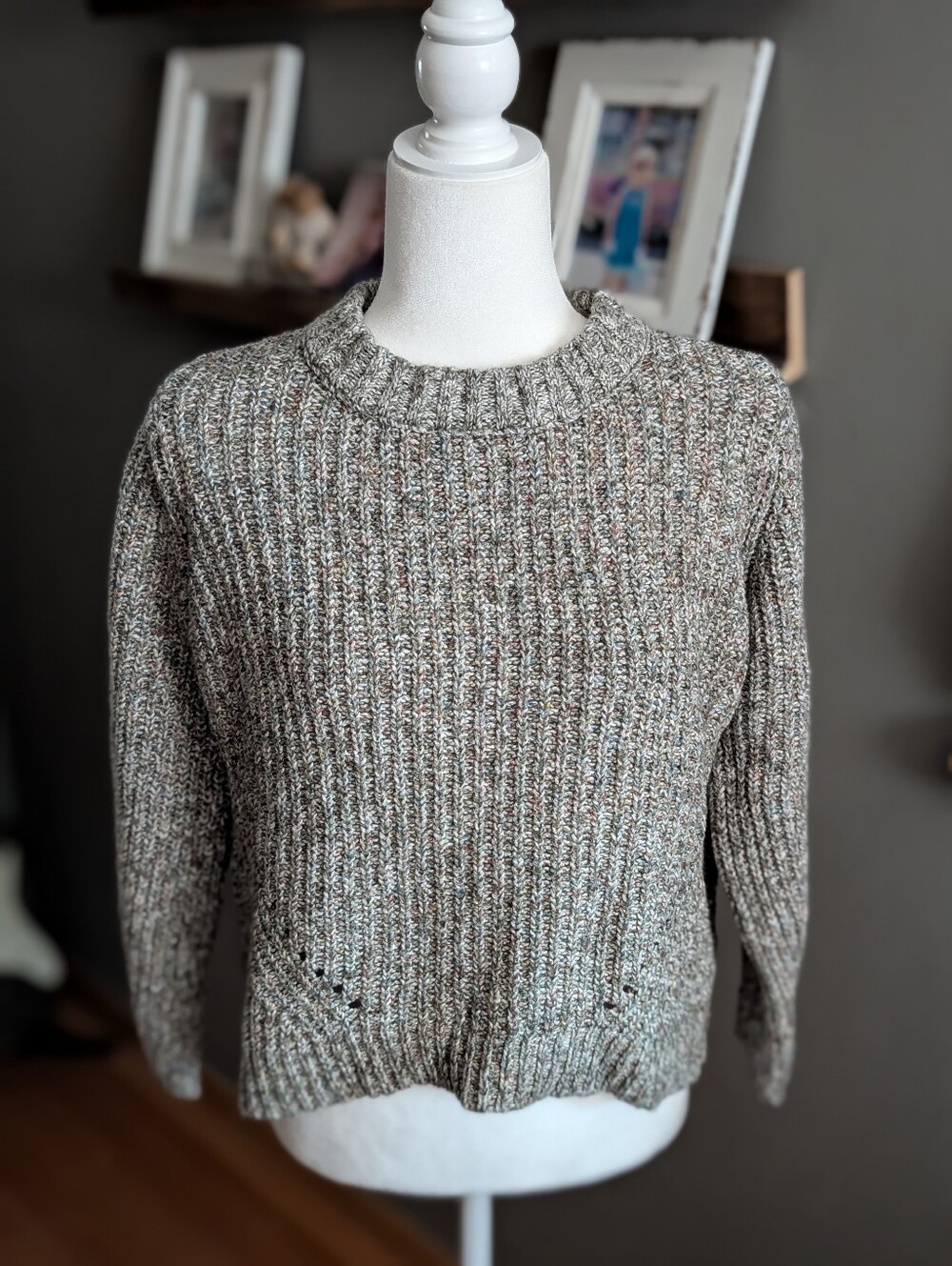 Granola Girl Chunky Speckled Knit Sweater Wool Blend Crewneck Pullover Medium